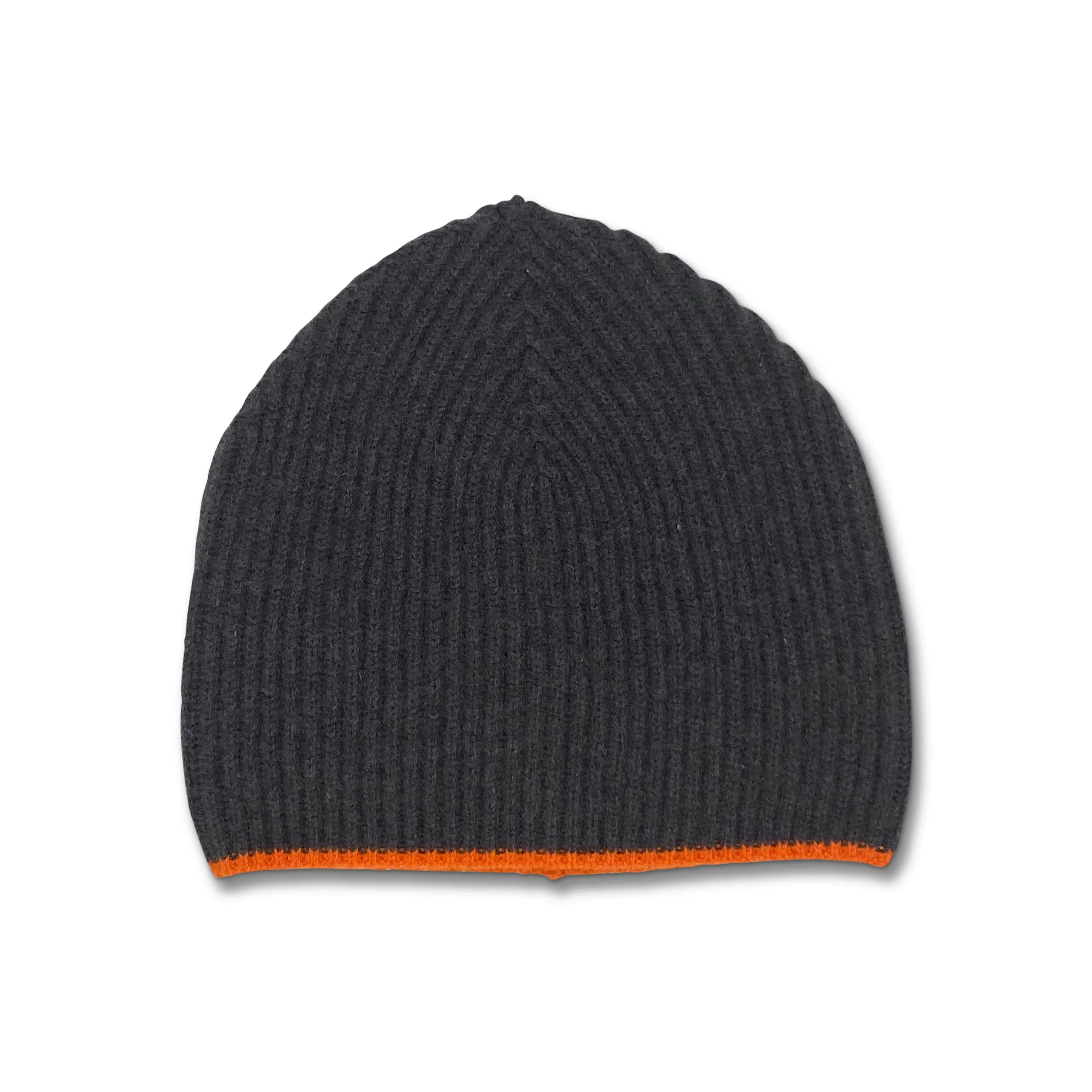 Tipped Ribbed Beanie -mink and Neon Orange