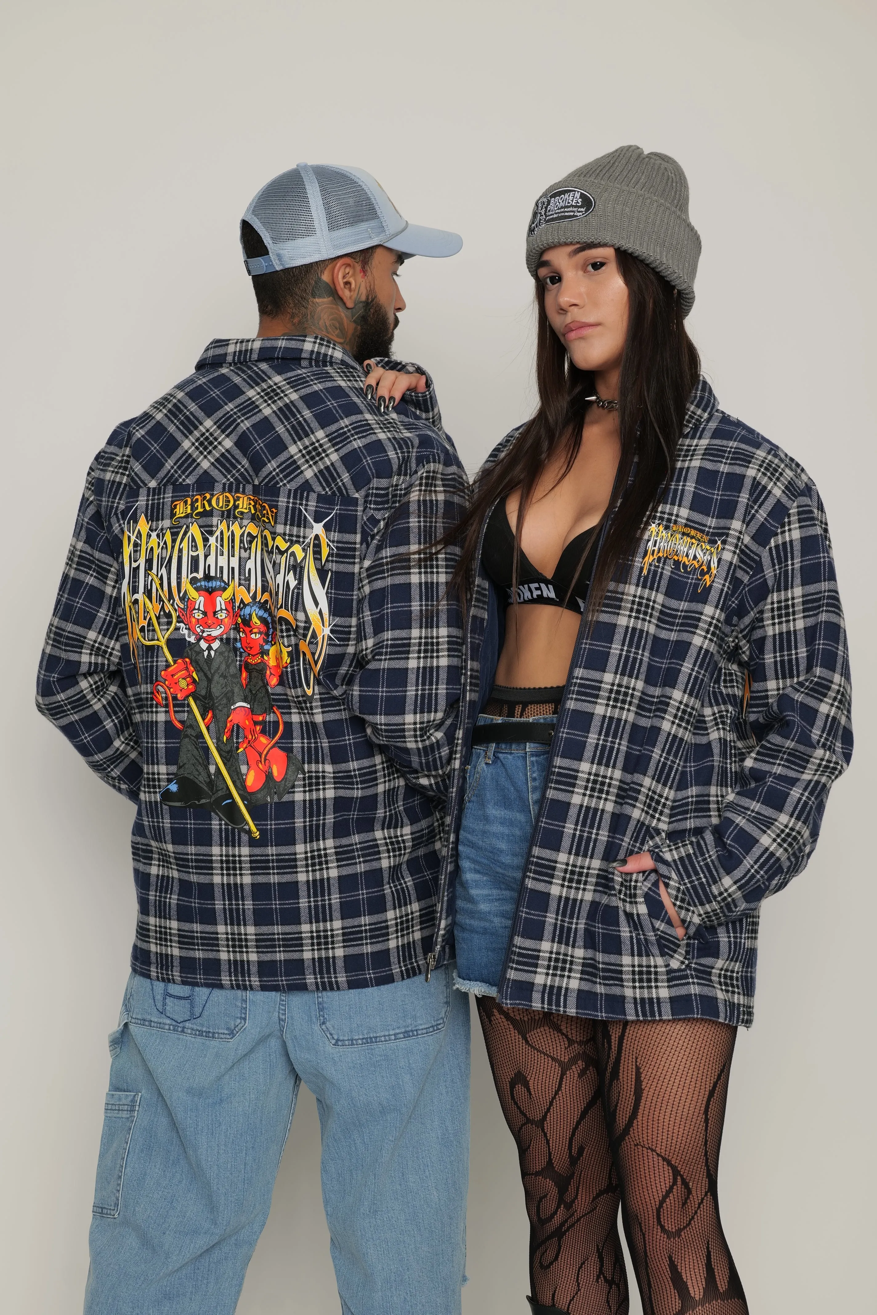 Twin Flame Plaid Quilted Shacket Navy