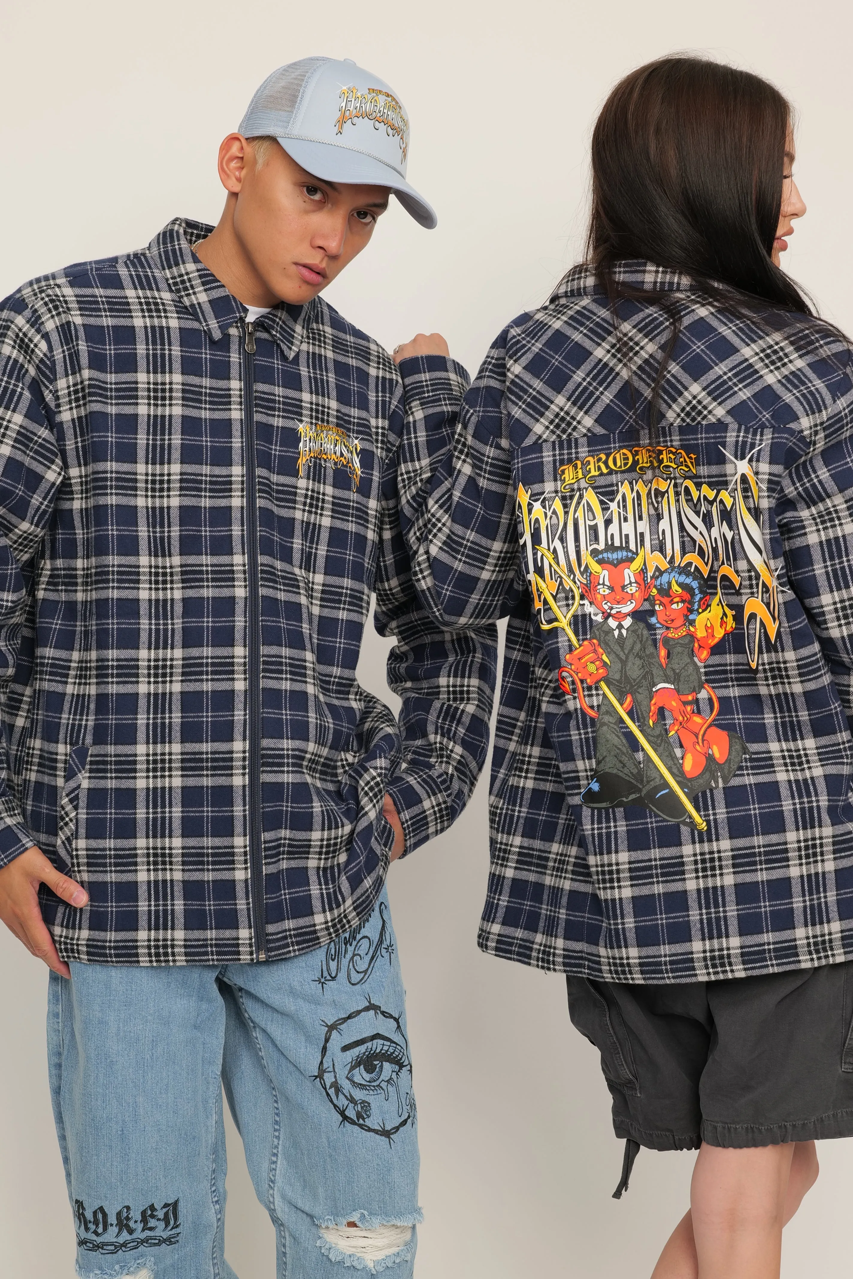 Twin Flame Plaid Quilted Shacket Navy