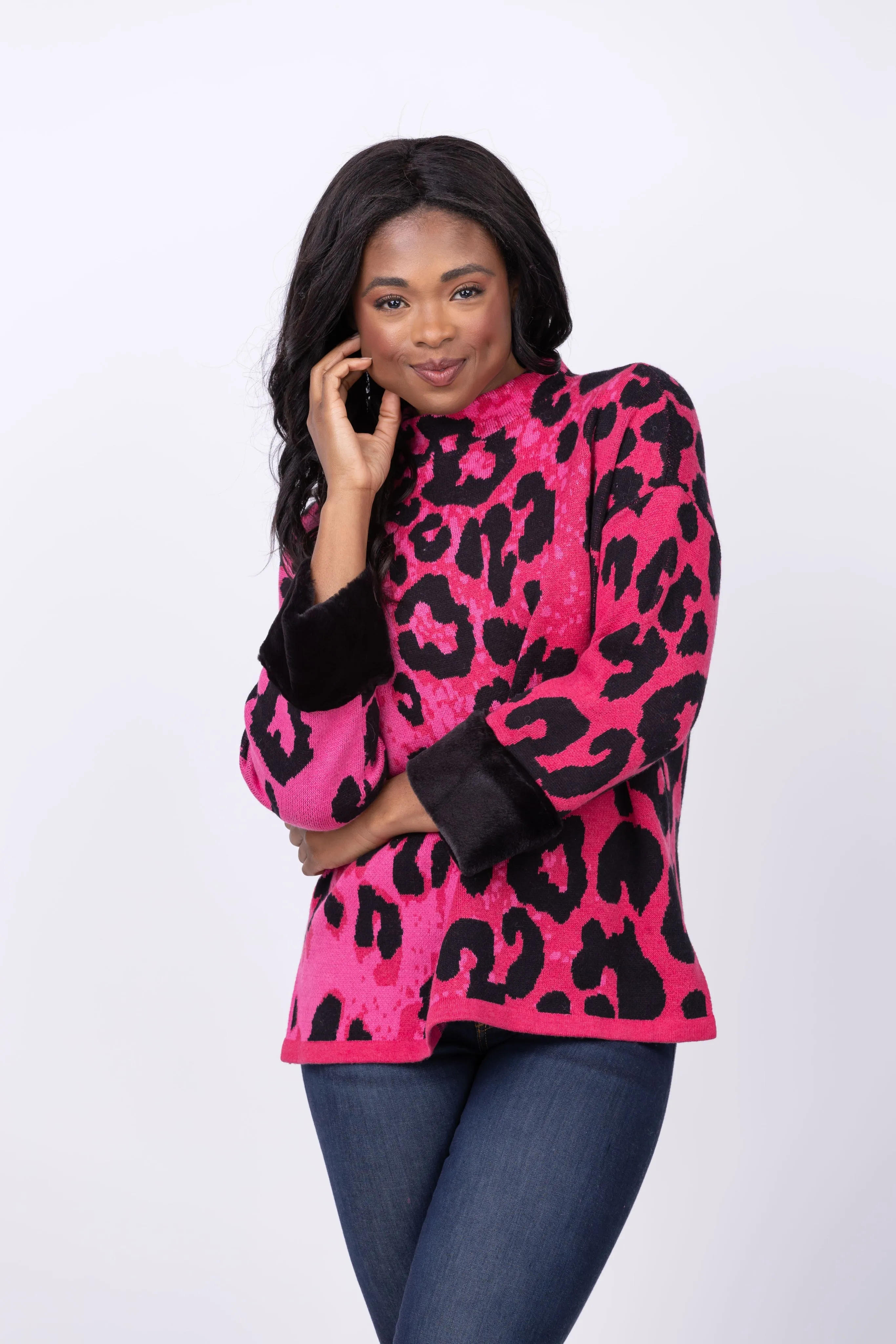 Tyler Boe Funnel Neck Cheetah Cape in Coco Pink