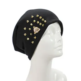 Unisex Slouchy Beanie Hat with Metal Leopard Head