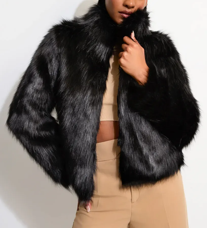 Unreal Fur Delicious Short Black Fur Jacket