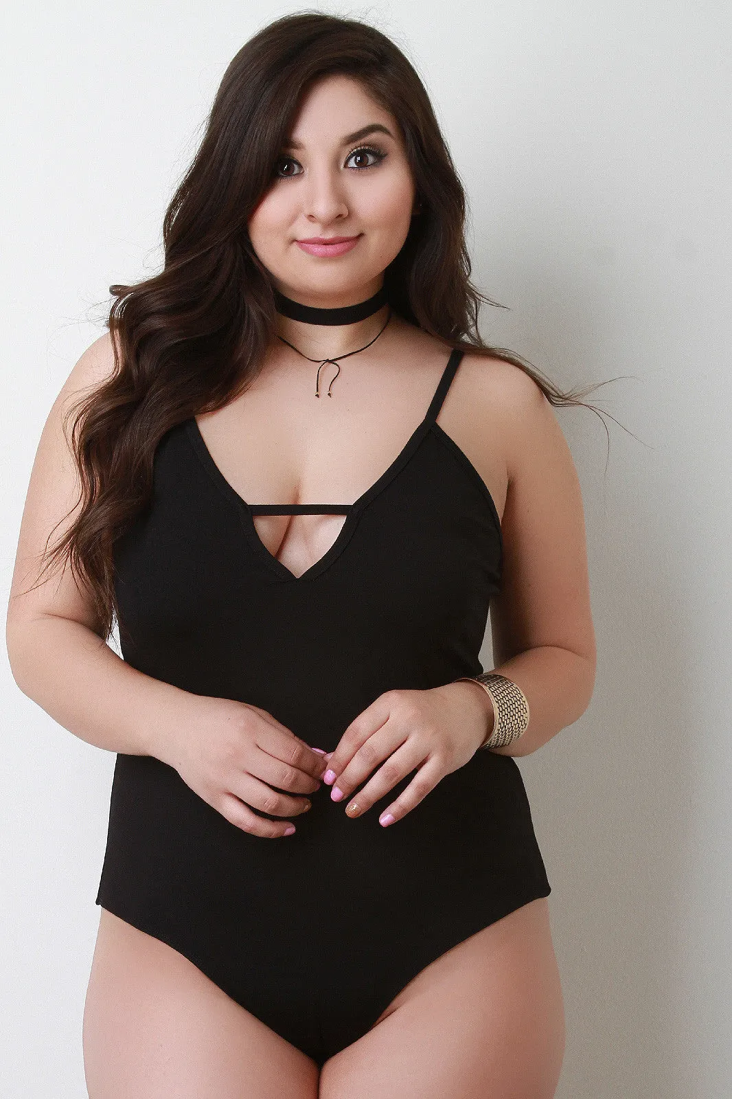 V-Neck Strap Accent Sleeveless Bodysuit