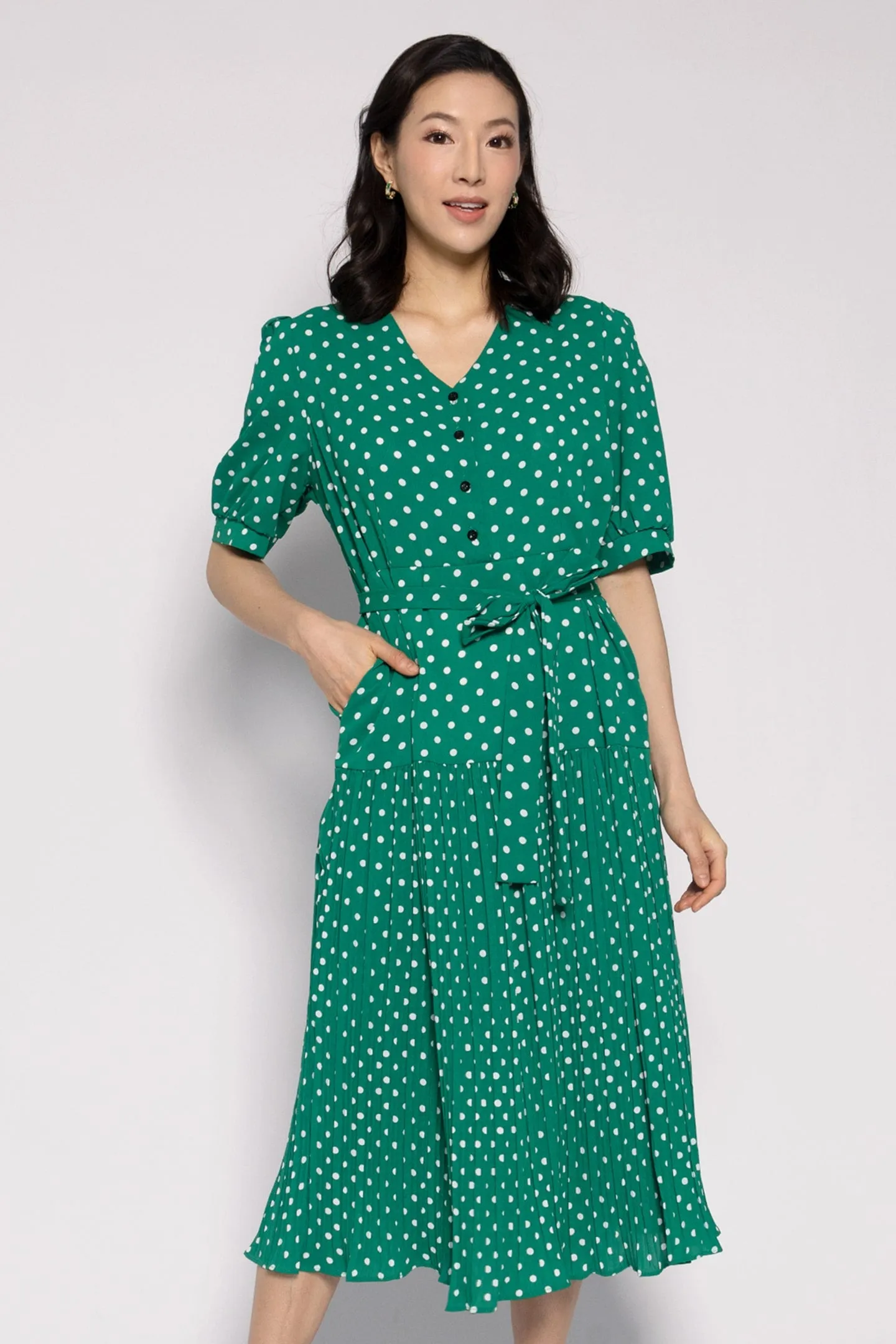 Victoria Polkadot Dress in Green