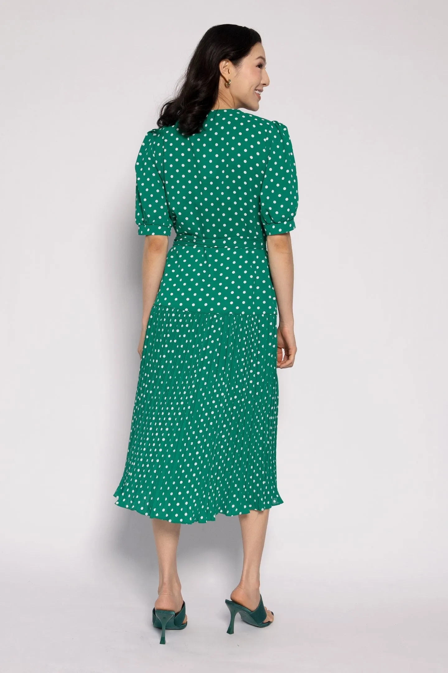 Victoria Polkadot Dress in Green