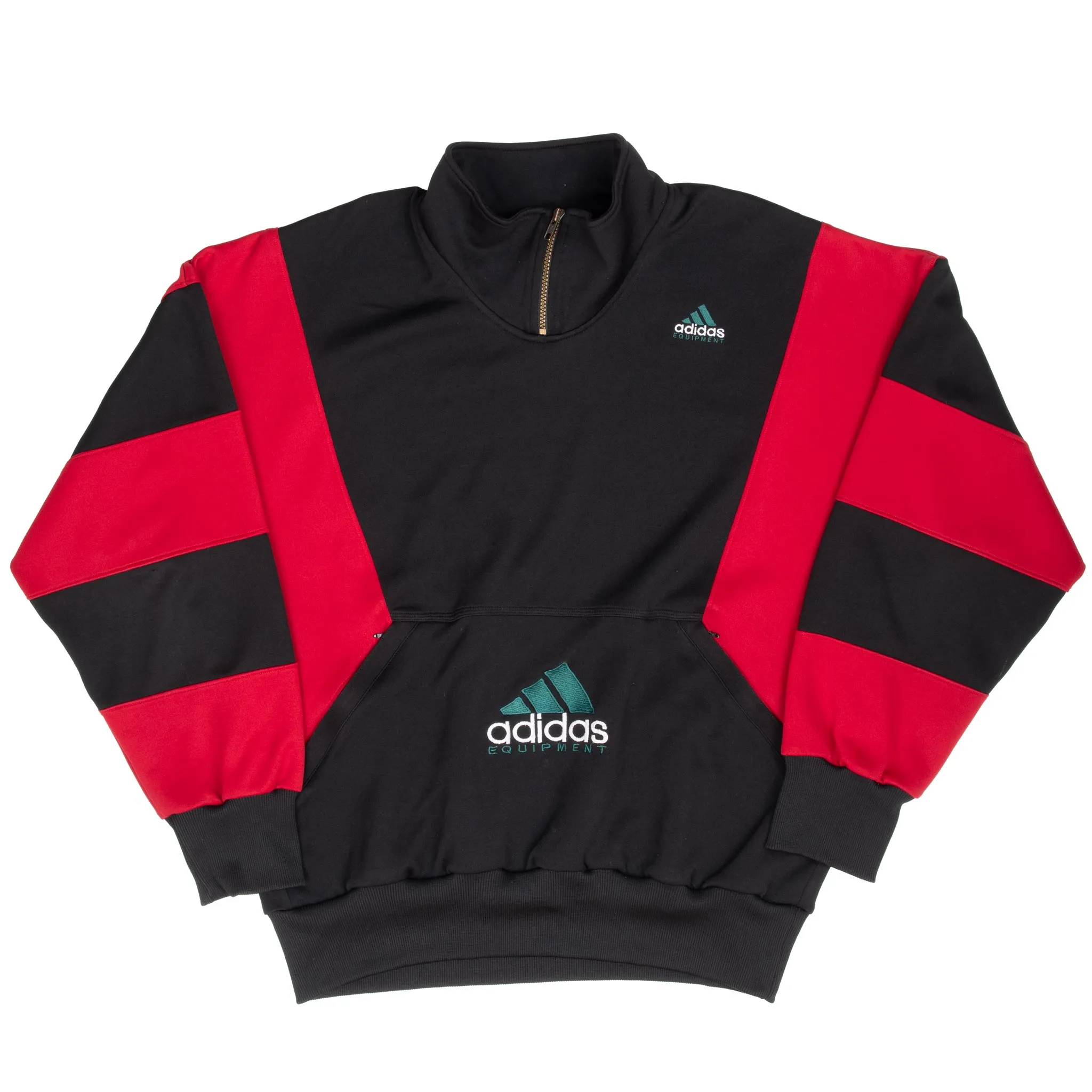 VINTAGE ADIDAS EQUIPMENT BLACK & RED PULLOVER TRACK JACKET 1990S LARGE