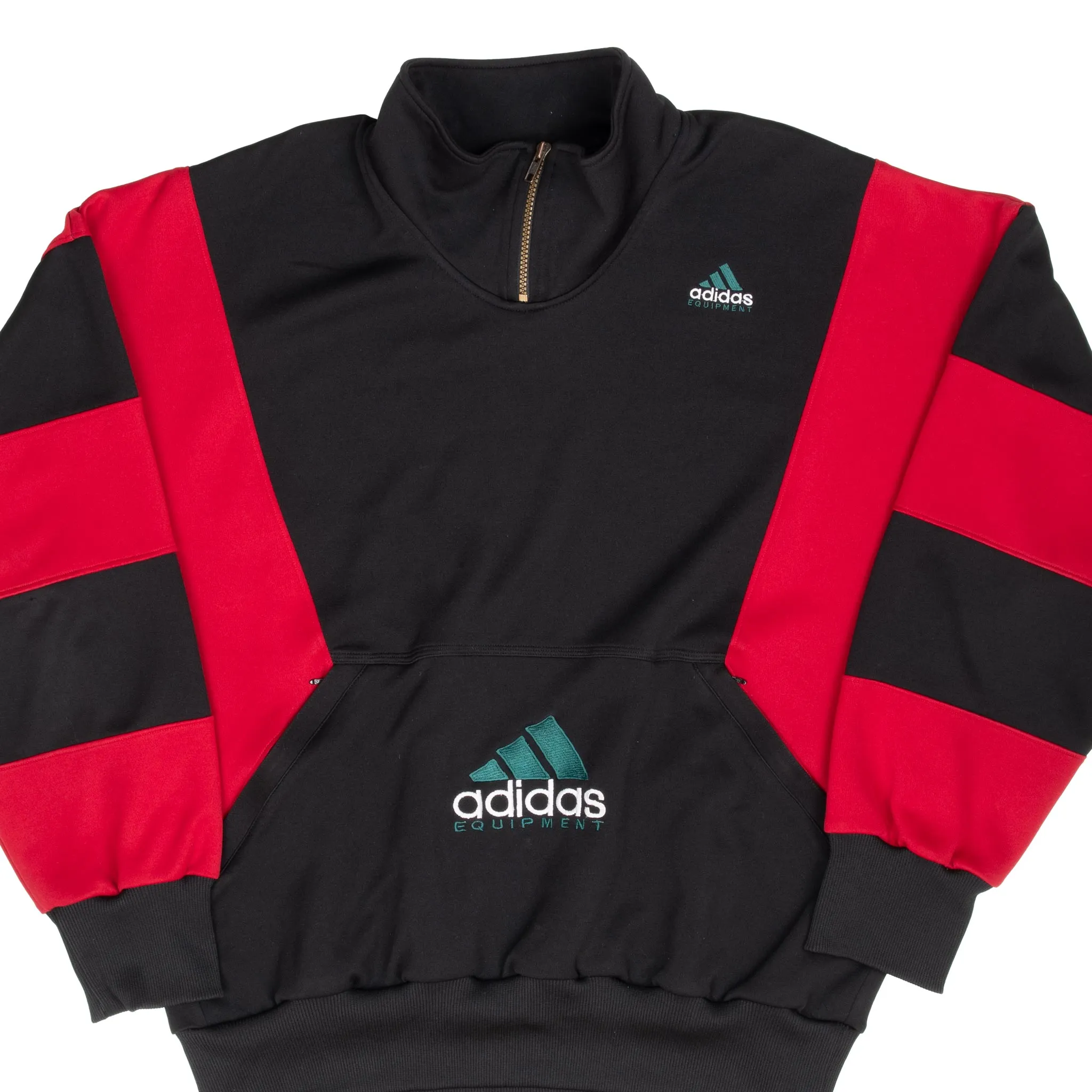 VINTAGE ADIDAS EQUIPMENT BLACK & RED PULLOVER TRACK JACKET 1990S LARGE