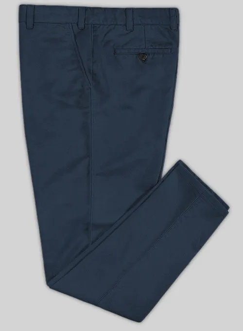 Washed Royal Blue Feather Cotton Canvas Stretch Chino Pants