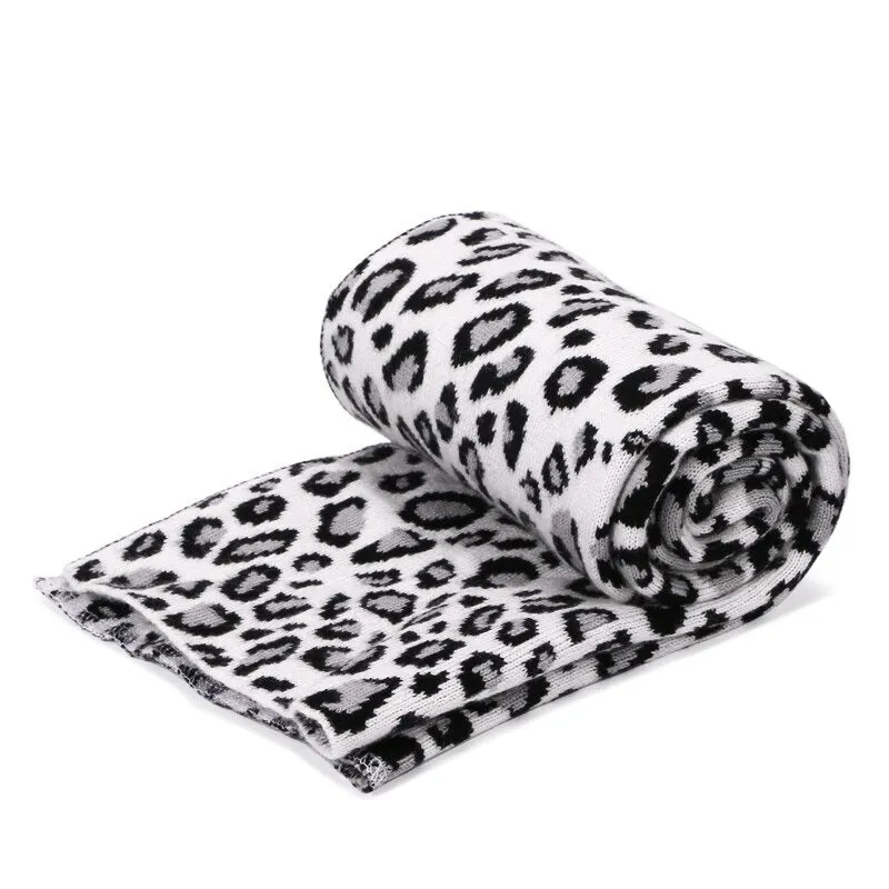 Winter High-fashion Leopard Print Pompon Beanie Hats and Neck Scarf Set