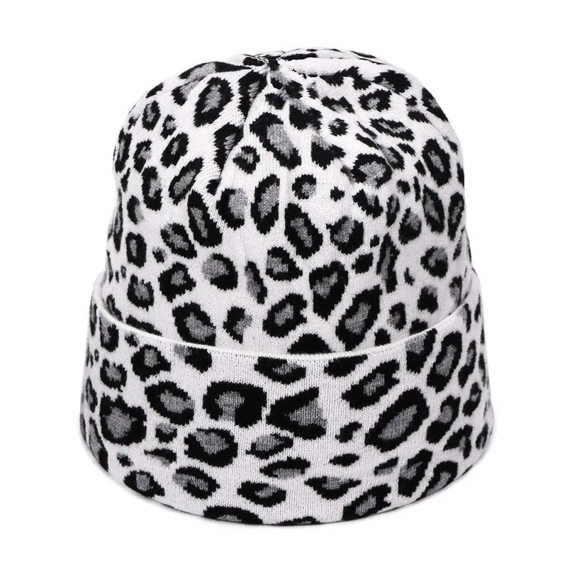 Winter High-fashion Leopard Print Pompon Beanie Hats and Neck Scarf Set