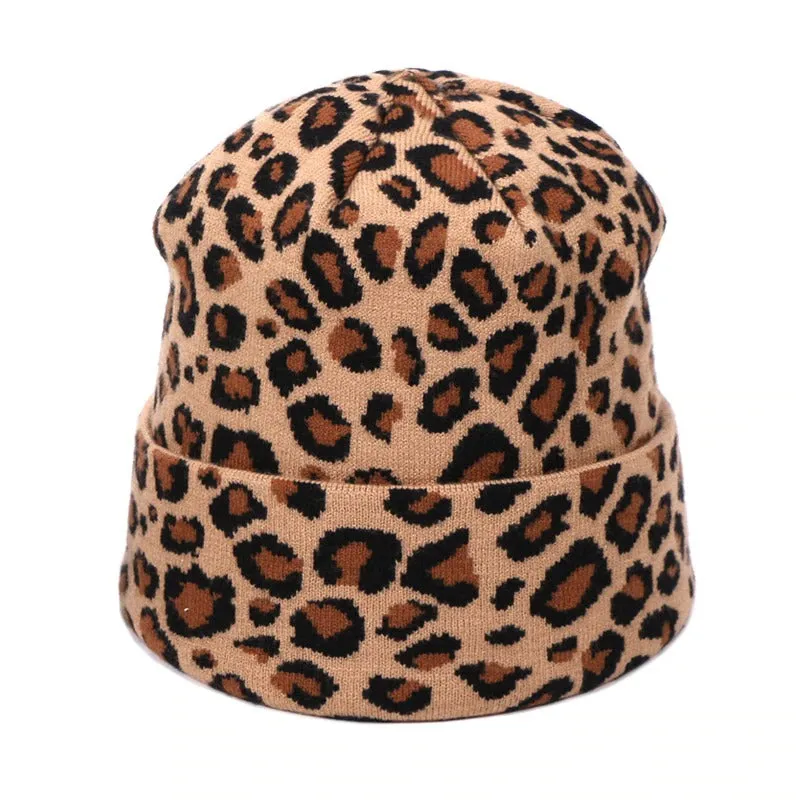 Winter High-fashion Leopard Print Pompon Beanie Hats and Neck Scarf Set