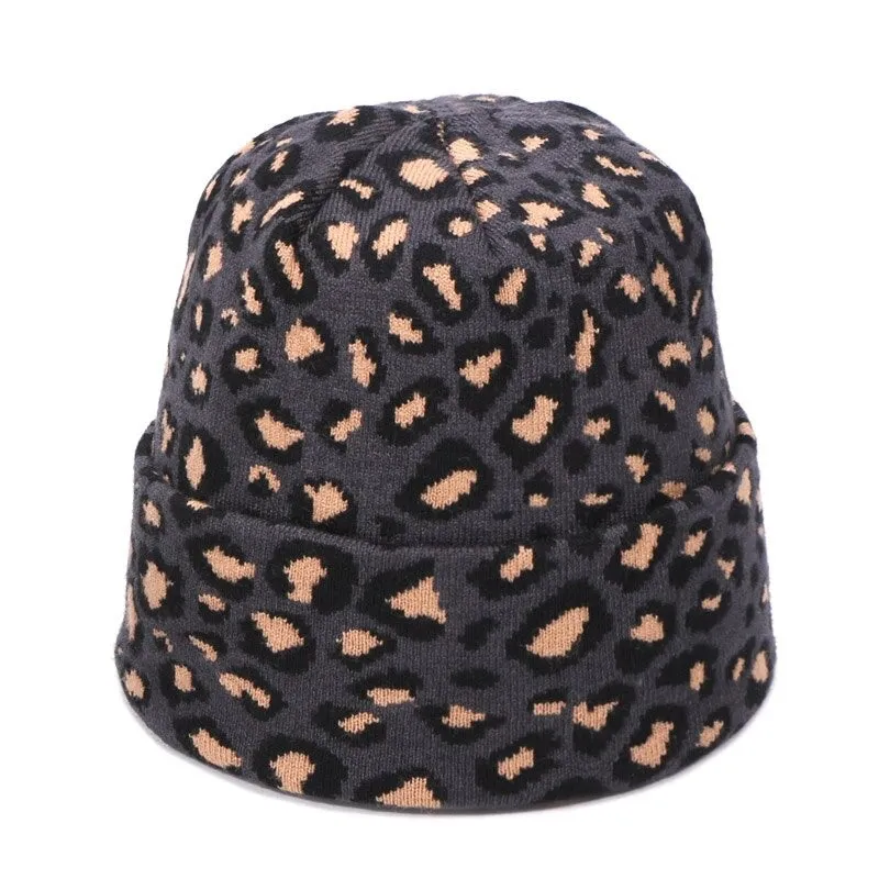 Winter High-fashion Leopard Print Pompon Beanie Hats and Neck Scarf Set