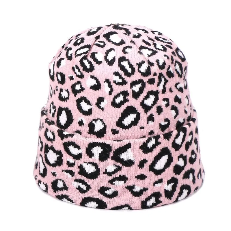 Winter High-fashion Leopard Print Pompon Beanie Hats and Neck Scarf Set