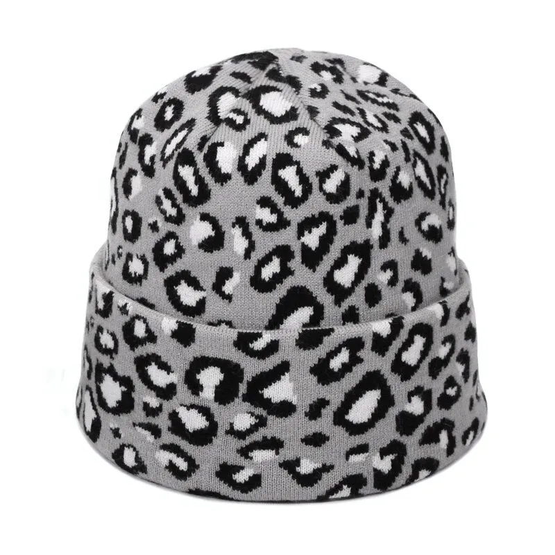 Winter High-fashion Leopard Print Pompon Beanie Hats and Neck Scarf Set