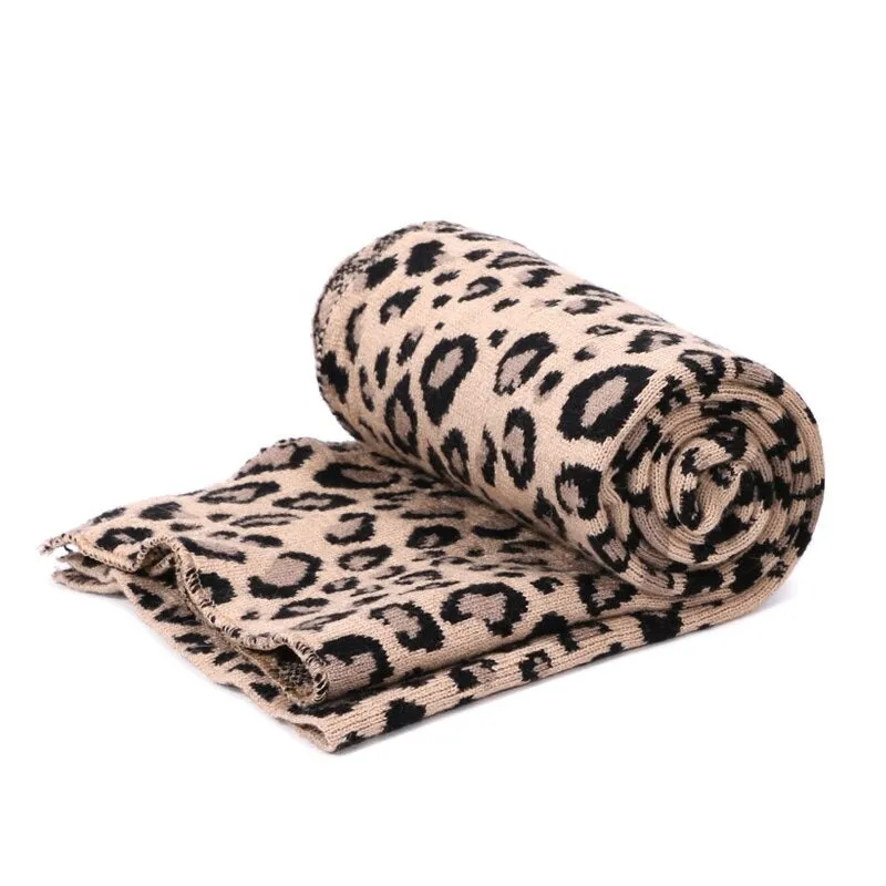 Winter High-fashion Leopard Print Pompon Beanie Hats and Neck Scarf Set