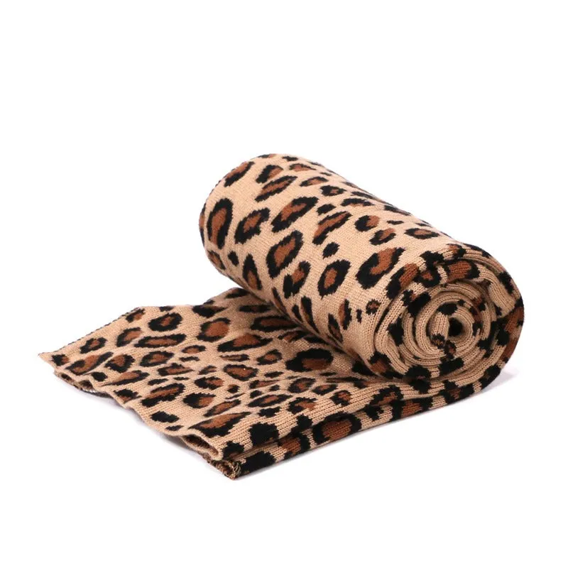 Winter High-fashion Leopard Print Pompon Beanie Hats and Neck Scarf Set