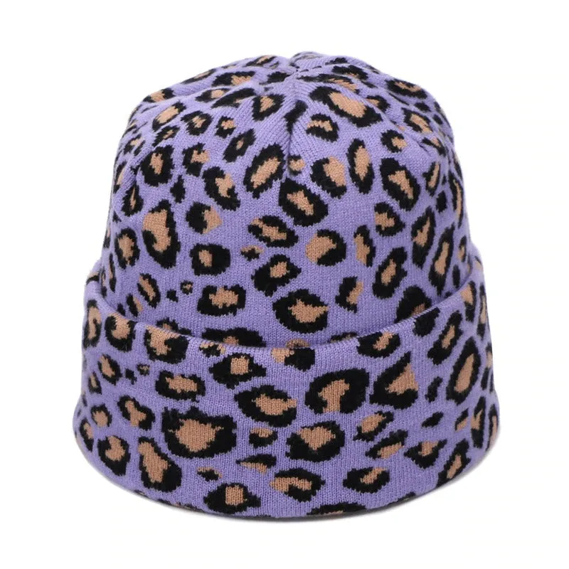 Winter High-fashion Leopard Print Pompon Beanie Hats and Neck Scarf Set