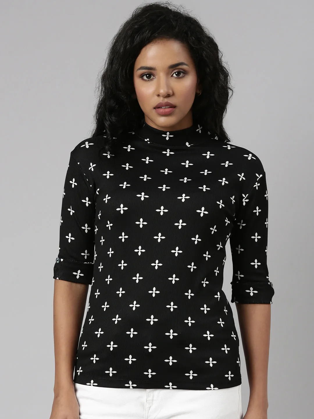 Women Black Floral Regular Top