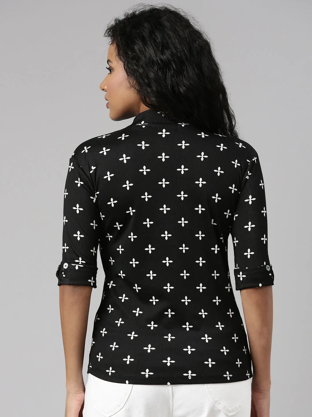 Women Black Floral Regular Top