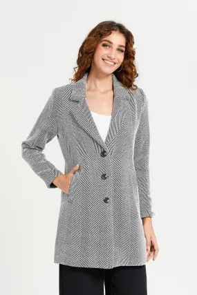 Women Grey Jacquard Long Coat