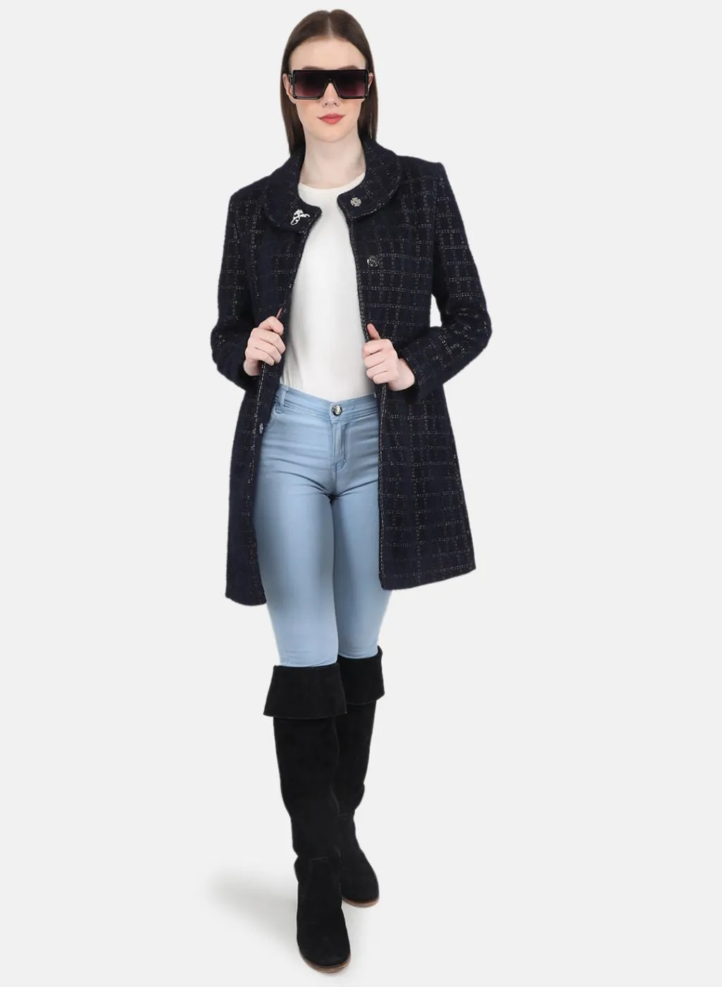 Women NAvy Blue Check Coat