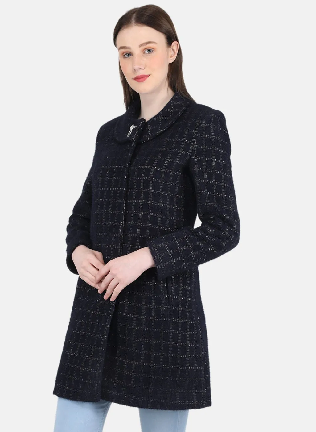 Women NAvy Blue Check Coat