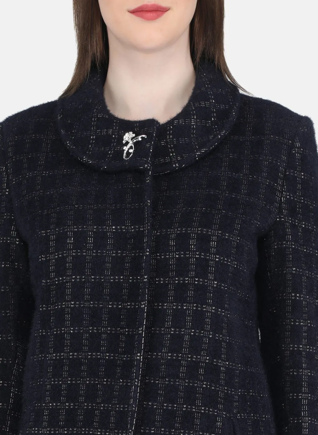 Women NAvy Blue Check Coat