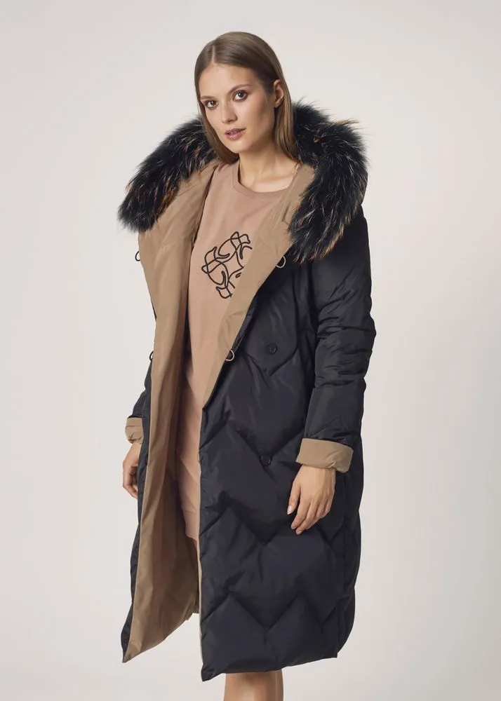 Women Reversible Fur Hood Jacket For Winter