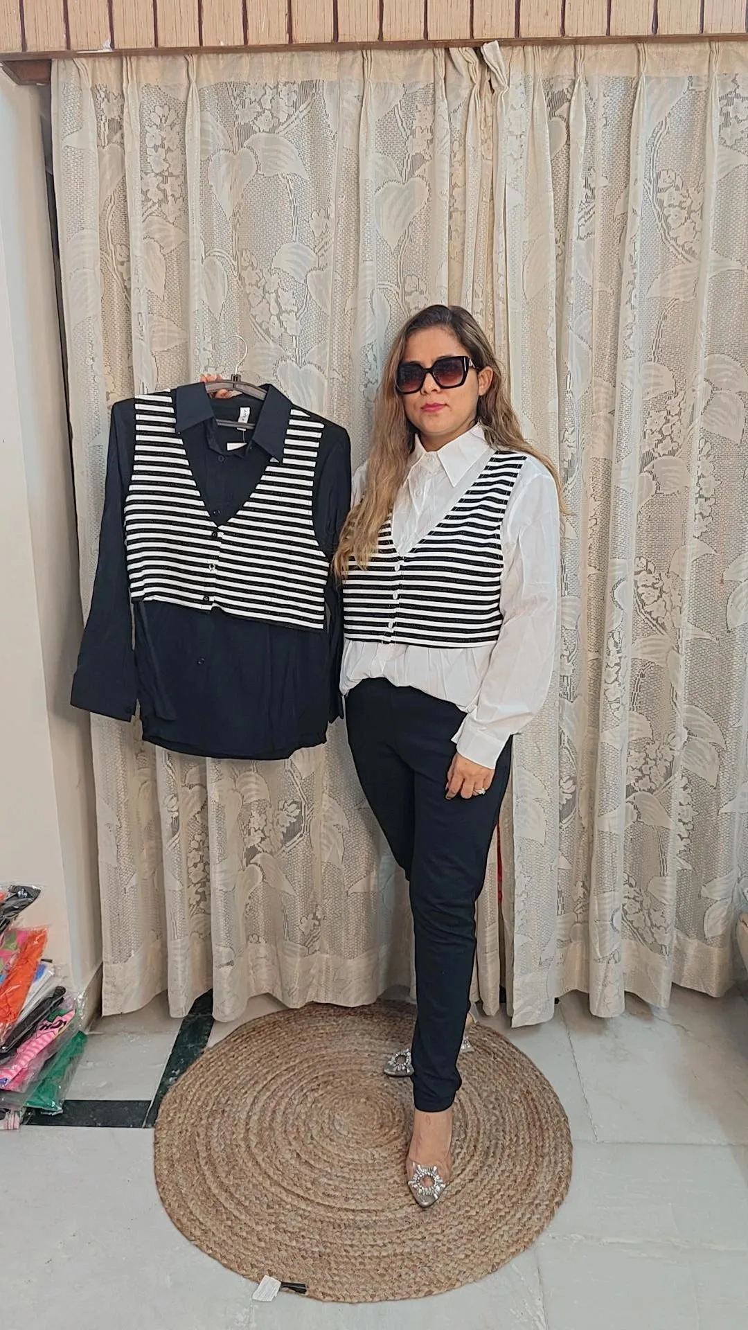 Women waist coat striped shirt free size