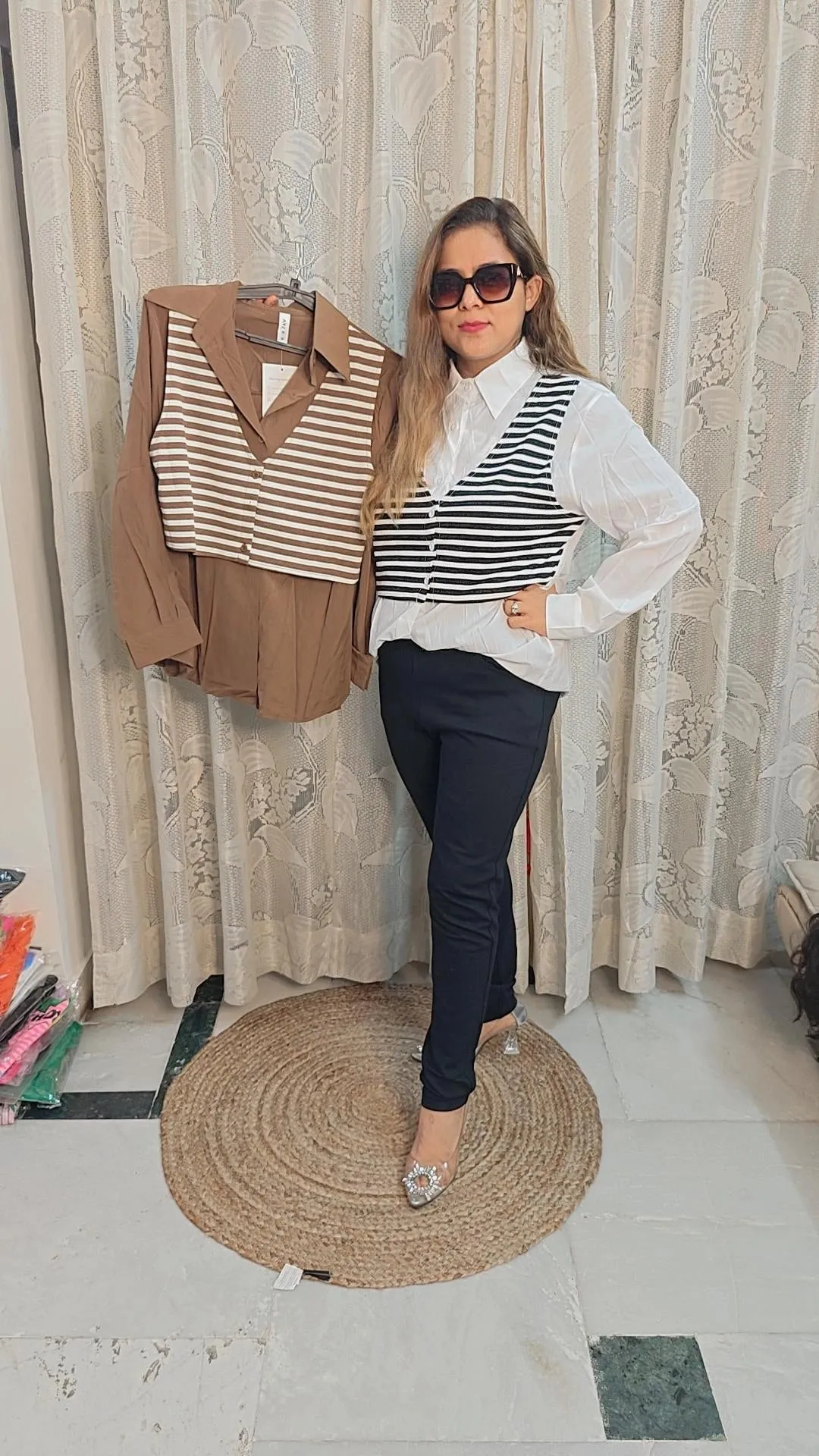 Women waist coat striped shirt free size