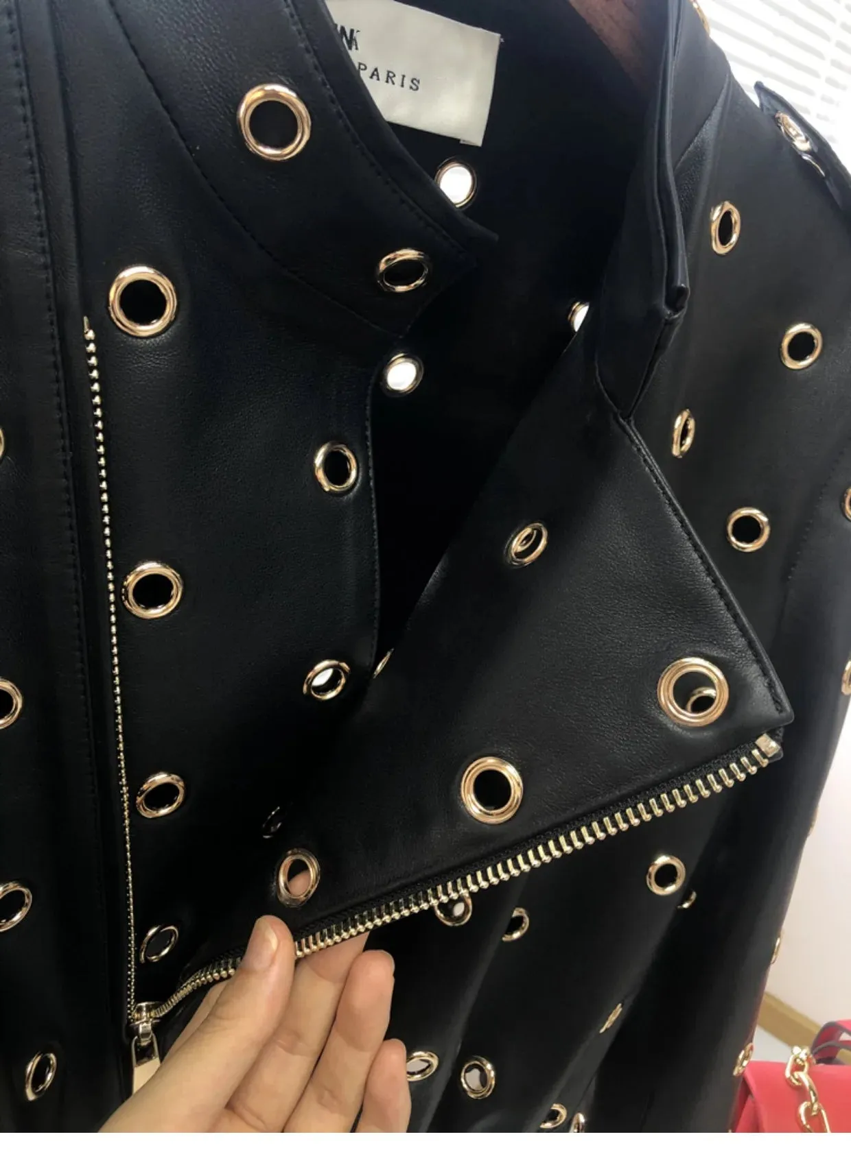 Women's Black Saige Faux-Leather Moto Jacket