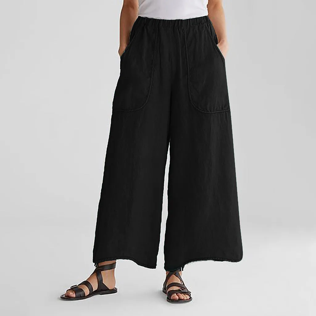 Women's Cotton And Linen Casual Large Pocket Pants