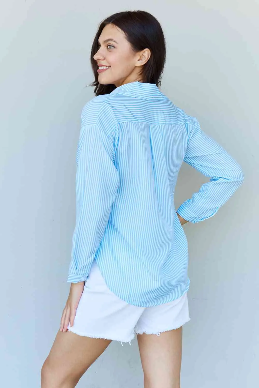 Women's Doublju She Means Business Striped Button Down Shirt Top