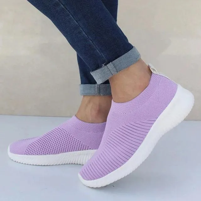 Women's flyknit slip on sneakers comfort walking sneakers summer breathable