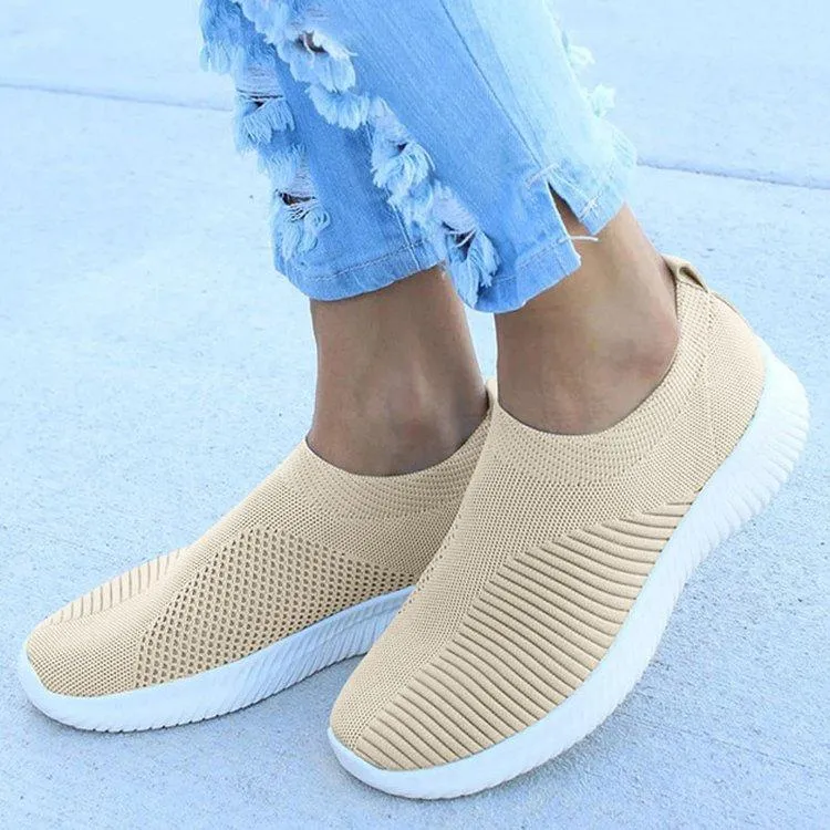 Women's flyknit slip on sneakers comfort walking sneakers summer breathable