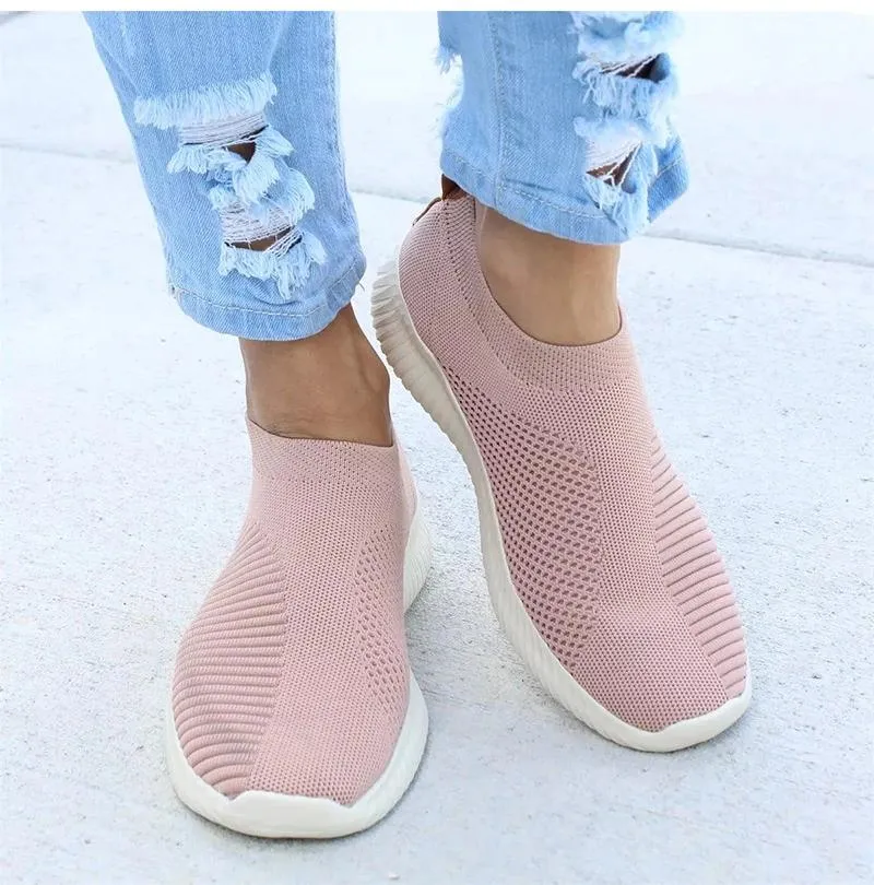 Women's flyknit slip on sneakers comfort walking sneakers summer breathable