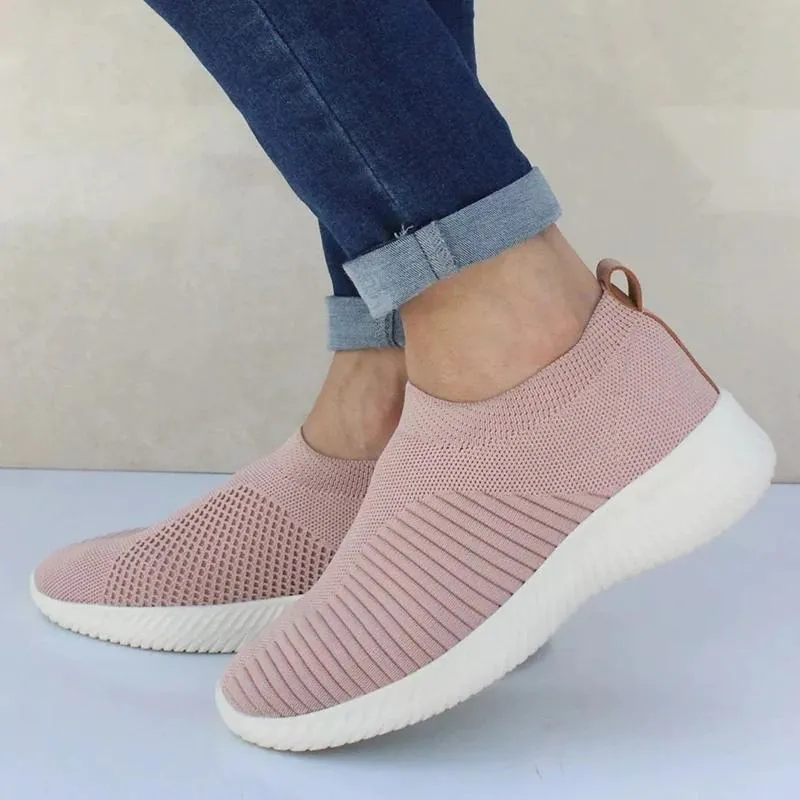 Women's flyknit slip on sneakers comfort walking sneakers summer breathable