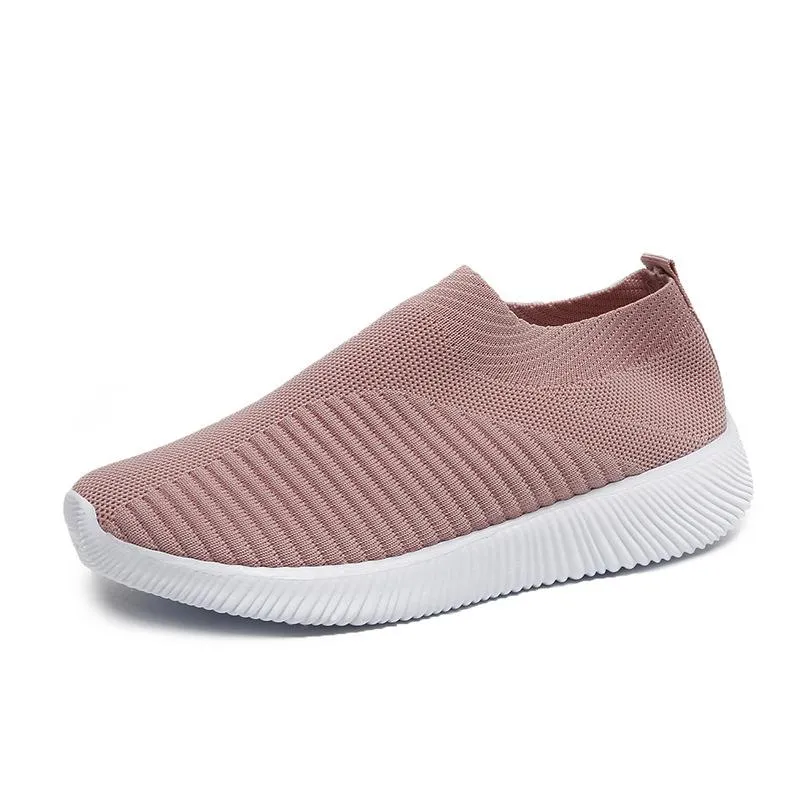 Women's flyknit slip on sneakers comfort walking sneakers summer breathable