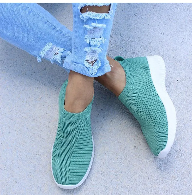 Women's flyknit slip on sneakers comfort walking sneakers summer breathable