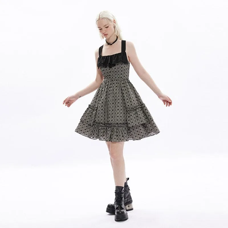 Women's Grunge Bowknot Plaid Slip Dress