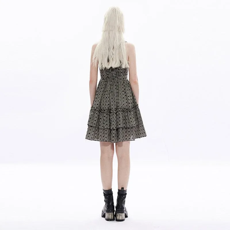 Women's Grunge Bowknot Plaid Slip Dress