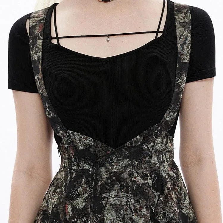 Women's Grunge Cat Printed Chiffon Suspender Skirt Slip Dress