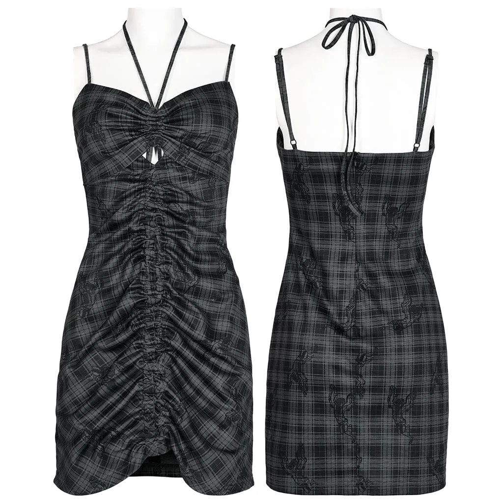 Women's Grunge Halterneck Plaid Slip Dress