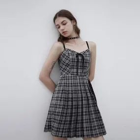 Women's Grunge High-waisted Plaid Pleated Slip Dress