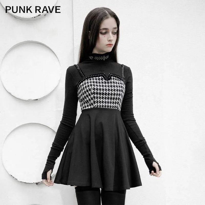 Women's Grunge Houndstooth Slim-fitted Slip Dresses