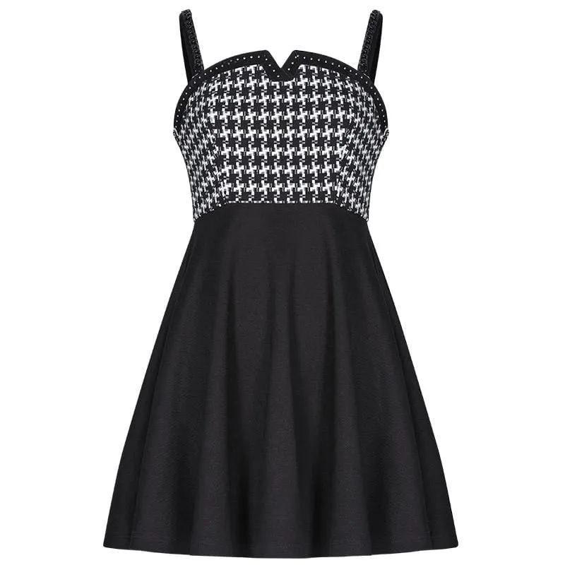 Women's Grunge Houndstooth Slim-fitted Slip Dresses