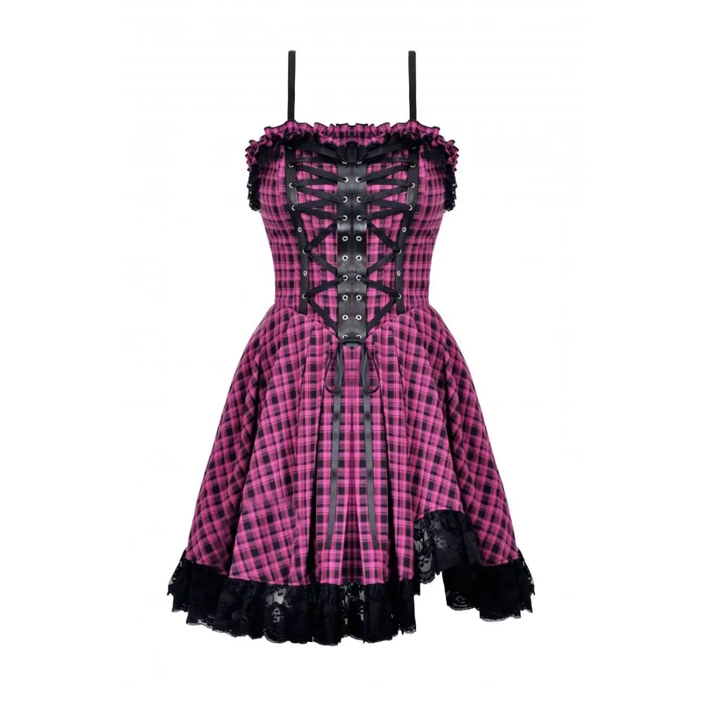 Women's Grunge Lace Hem Plaid Slip Dress