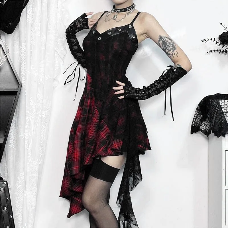 Women's Grunge Lace Splice Plaid Music Festival Slip Dress