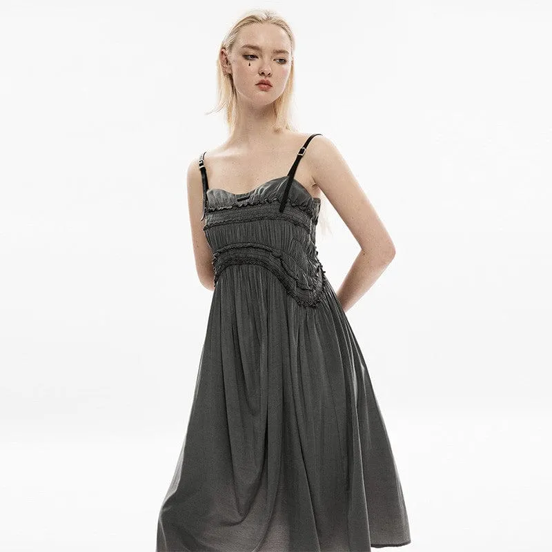 Women's Grunge Ruffles Maxi Slip Dress