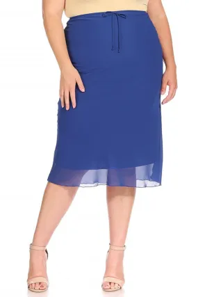 Women's Plus Size Chiffon Overlay Maxi Draped Skirt with Waist Tie Accent